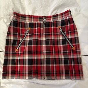 rag & bone Red and Black Plaid Zip-Pocket Mini Skirt (new; never worn)